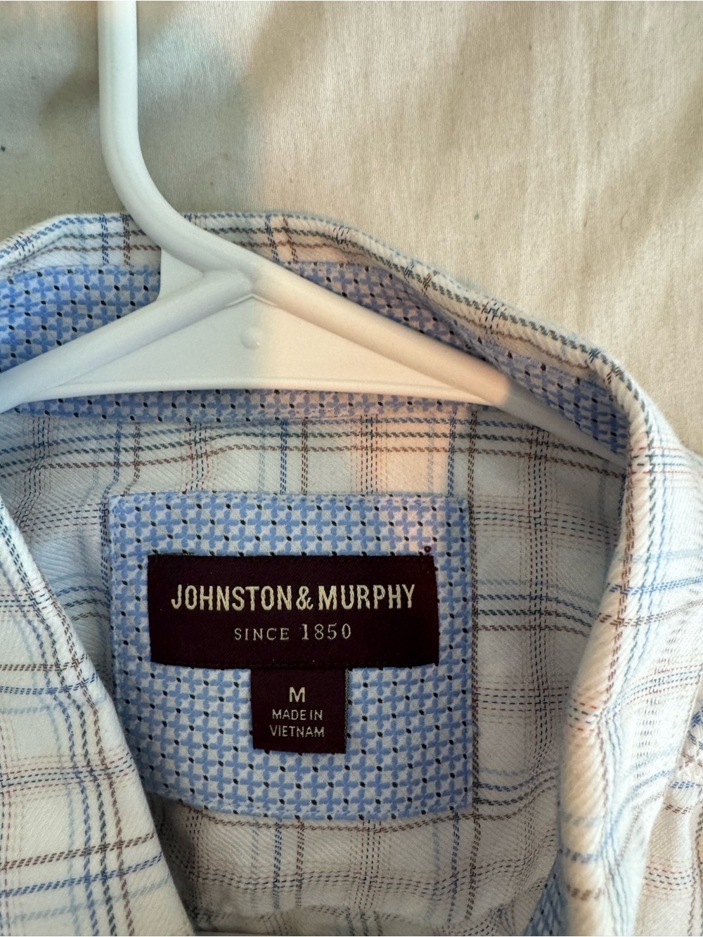 Johnston & Murphy White and Light Blue Plaid Dress Shirt - Picture 3 of 3